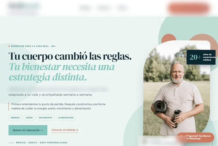 Web entregada a un servicio de coaching de bienestar