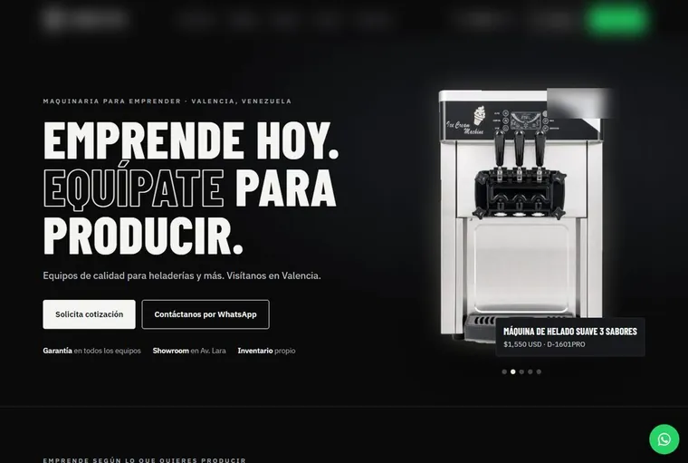 Web entregada a un negocio de maquinaria industrial